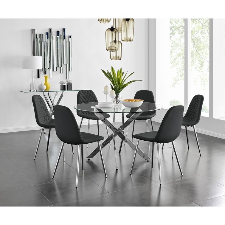 Glass round dining table deals set for 6